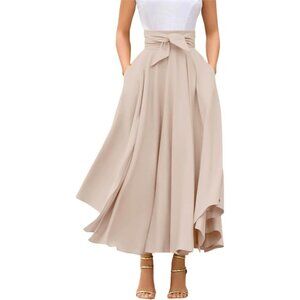 Women's Apricot Elegant Waist Side Slit Irregular Bohemian Pockets Maxi Skirt
